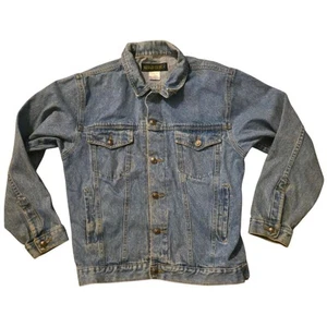 Y2K Logo Club Men's Denim Medium Trucker Jacket 90's Vintage Chore - Picture 1 of 6