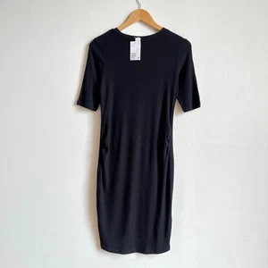 NWT H&M MAMA Black Ribbed Short-sleeve Knee-length Dress - Size Small - Picture 1 of 5