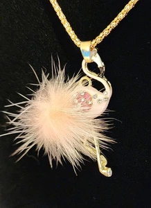 Betsey Johnson Pink Flamingo Gold-Tone Feather and enamel Necklace 24 inches - Picture 1 of 8