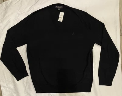 Suéter para hombre Brooks Brothers nuevo con etiquetas $128 mezcla de lana merino cuello en V, M, azul marino Foto 1 de 4
