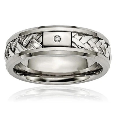 Titanium 925 Sterling Silver 1pt. Diamond 7mm Wedding Ring - Image 1 of 4