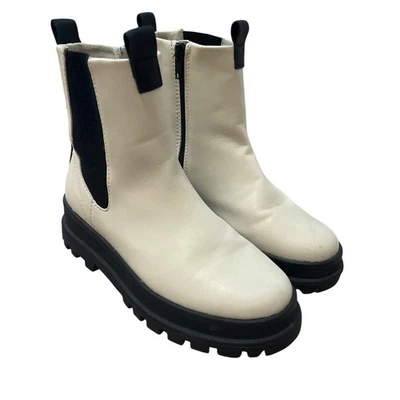 Zara Boots Youth 35/3.5 Ankle Chelsea Casual Beige Faux Leather Zipper Round Toe - Image 1 of 4