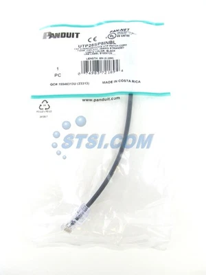 Panduit Cat6 28 AWG Network Patch Cable/Cord, 8 Inch Black UTP28SP8INBL ~STSI - Image 1 of 2