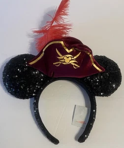 Disney Cruise Line DCL Piraten Mickey Mouse Feder schwarz Pailletten Ohren Stirnband - Bild 1 von 8