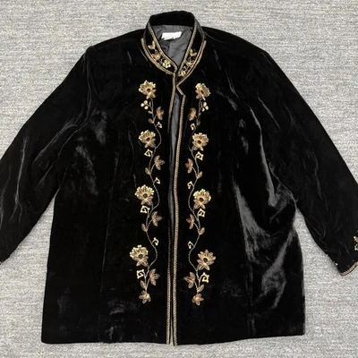 Cárdigan abierto de terciopelo Drapers & Damons para mujer 3X negro bordado floral lentejuelas Foto 1 de 4