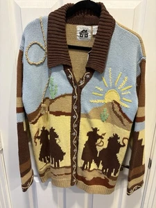 Brand New Rare Women L Storybook Knits Cowboy Sweater Cardigan  Button - Picture 1 of 10