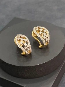 1.01 Cts Round Brilliant Cut Natural Diamonds Hoop Earrings In 14K Gold - Picture 1 of 12