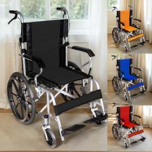 20" Foldable Wheelchair Park Brakes Lightweight Soft Mobility Aid Disabled Fold - Picture 1 of 11