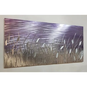 Arte da parete moderna astratta in metallo. Intitolato Dal Lago. Viola e argento. - Foto 1 di 2