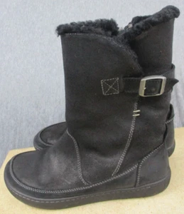 Birkenstock Uppsala Shearling Black Suede Boots Size 38 Zip Faux Fur Lined - Picture 1 of 16