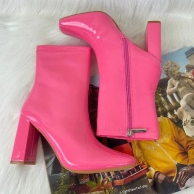 Ботинки Cape Robbin Belinda розовые искусственная лакированная кожа коренастый блочный каблук лодыжка 9 - Изображение 1 из 4