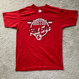 VINTAGE 1980s BOSTON RED SOX BASEBALL MLB T-SHIRT TRENCH vtg wade boggs cy young - Picture 1 of 6