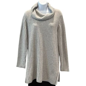 J. Jill Gray Ribbed Cowl Neck Tunic Sweater Cozy Soft Knit Women’s M - Picture 1 of 5