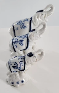 Cobalt Blue and White Porcelain/Ceramic Elephant Set of Three - Picture 1 of 5