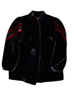 Vintage Sasson Coat Womens L 14 Black Borgazia Velvet Faux Fur Plush Overcoat - Picture 1 of 11