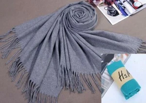 Women's Long Cashmere Scarf Shawl Light Gray + Cotton Linen Scarf Aqua Blue Set - Picture 1 of 6