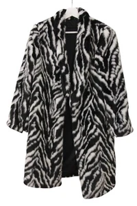 Alice + Olivia Faux Fur Coat Kylie Zebra Print M/L Black White Mob Wife - Picture 1 of 6