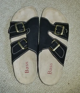 NWOB Womens Sandals-BASS-black leather suede upper flat "Cleopatra"-7 M - Picture 1 of 4