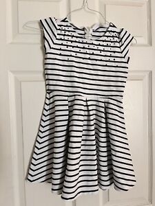Gymboree Girls Size 12 Black white stripe with sequins Dress End Of Year Party
