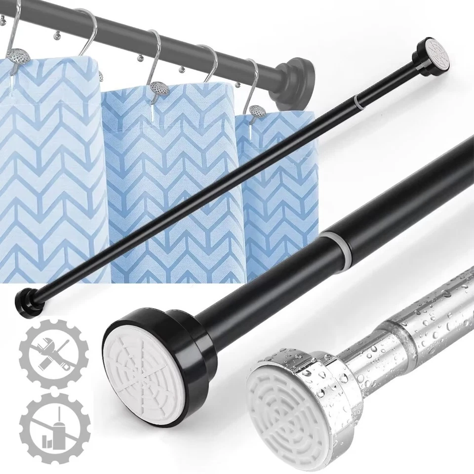 Shower Curtain Telescopic Rod Heavy Duty Adjustable Tension Pole Rail 125-220 cm