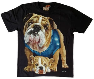 CAMISETA BULLDOGGE DOGGE WELPE T. M L XL 2XL HD MOTIVO PERRO BRILLO EN LA OSCURIDAD - Imagen 1 de 5