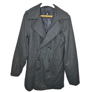 CJ Black Wool Blend Pea Coat Sz M Charcoal Gray Double Breasted Classic Utility - Picture 1 of 13