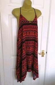 DEBENHAMS UK 10 Red & Black Strappy Summer Dress Soft Viscose Beachwear Holiday - Picture 1 of 9
