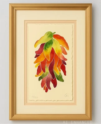 Peppers Bunch Impressão Intaglio Colorida à Mão Assinada Deckled Arte em Moldura em Relevo - Imagem 1 de 4