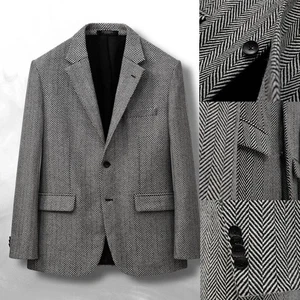 Business Men Blazer Suits Herringbone Wedding Party Tuxedos Tailored Notch Lapel - Picture 1 of 13