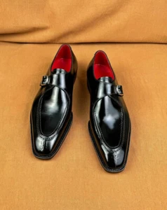 New Tailor Made Classic Black Reak Leather Single Monk Strap For Men's Wedding - Picture 1 of 9