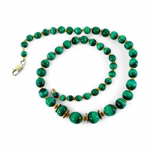 Vintage graduated malachite beaded necklace with sterling silver clasp - Picture 1 of 10