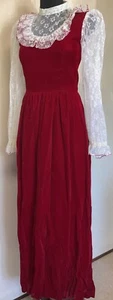 Vintage Handmade Red Velvet and White Lace Maxi Dress Size Small - Picture 1 of 15