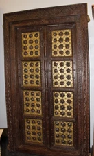 ANTIQUE DOOR GANESHA Temple Doors Dark Brown Gold Brass Teak ARCHITECTURE DESIGN