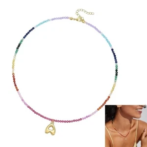 Multicolor Gemstones Letter Pendant Necklace Trendy Beach Jewelry for Women - Bild 1 von 31