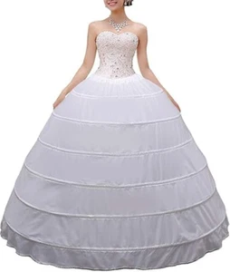 Women Crinoline Petticoat 6 Hoop Skirt Slips Long Underskirt for Wedding Bridal - Picture 1 of 9