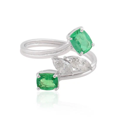 1.41 TCW H Farbe Si Klarheit Diamant Sambianischer Smaragd Edelstein Ring 18k - Bild 1 von 4