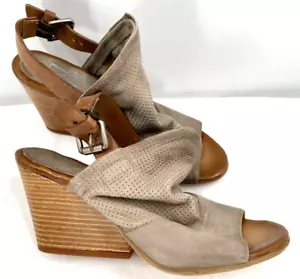 Miz Mooz Knox braun hellbraun luxuriöse Leder-Wildleder-Sandalen Keilabsatz Schuhe Gr. 39 Neu - Bild 1 von 12