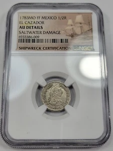 1783 Mexico NGC AU EL CAZADOR SHIPWRECK Silver 1/2 Real Amazing Detail *J422 - Picture 1 of 3