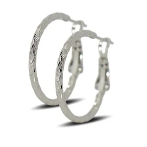 9ct White Gold Filled Womens Textured Hoop Earrings 25mm - Picture 1 of 3