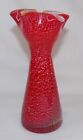 Cased Glass Red Silver Rain Style Ruffle Edge Vase Mid Century 6.75