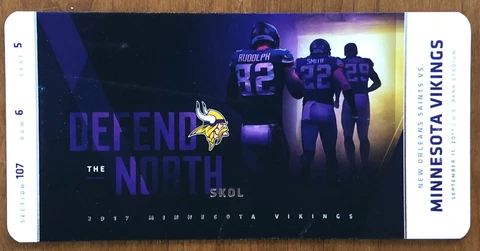 MINNESOTA VIKINGS INAUGURAL GAME US BANK STADIUM COMMEMORATIVE TICKET SEC107/111 Cover
