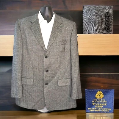 Club Room Sport Coat Mens 44L Gray Herringbone 3 Button Wool Cashmere - Image 1 of 4
