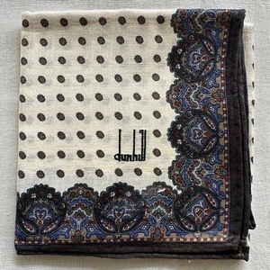 VTG Handkerchief Cream Cotton Geometric Border Damask Paisley Pocket Square 20" - Picture 1 of 5