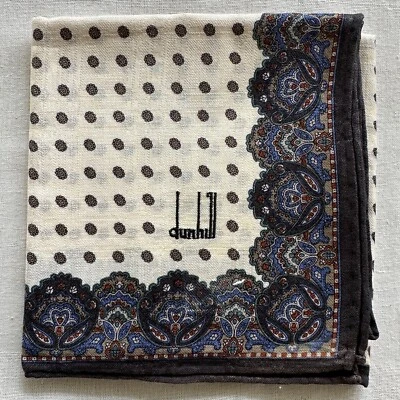 VTG Handkerchief Cream Cotton Geometric Border Damask Paisley Pocket Square 20" - Imagem 1 de 4