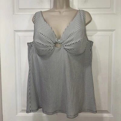 Swim by Cacique Plus 42DD Tankini Top UW Green White Striped Plunge Bra Sized - Image 1 of 4