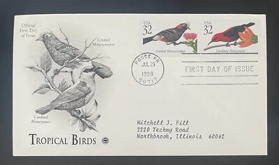 EE. UU.-1998-AVES TROPICALES-CARDENALES DEVORADOR DE MIEL-CREEPER CON CRESTA-FDI-J2065 Foto 1 de 2