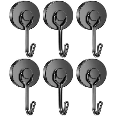 Paquete de 6 ganchos magnéticos negros de alta resistencia 60 lb ganchos magnéticos giratorios Neod... Foto 1 de 4