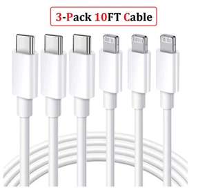 3- Pack PD 10FT USB C to iPhone 14 13 12 11 Pro 8 Plus Type C Fast Charge Cable - Photo 1 sur 7