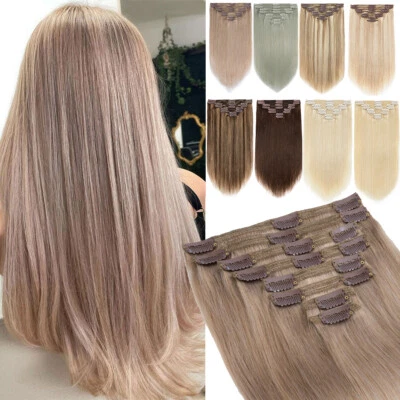 THICK Double Weft Russian Clip In Human Hair Extensions Real Remy Hair FULL HEAD - Image 1 of 4