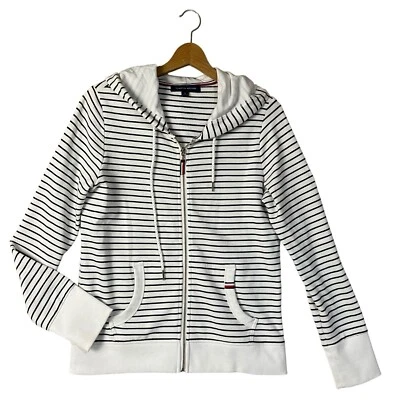 Sudadera con capucha Tommy Hilfiger de felpa francesa con cremallera para mujer M Preppy rayas náuticas Foto 1 de 4